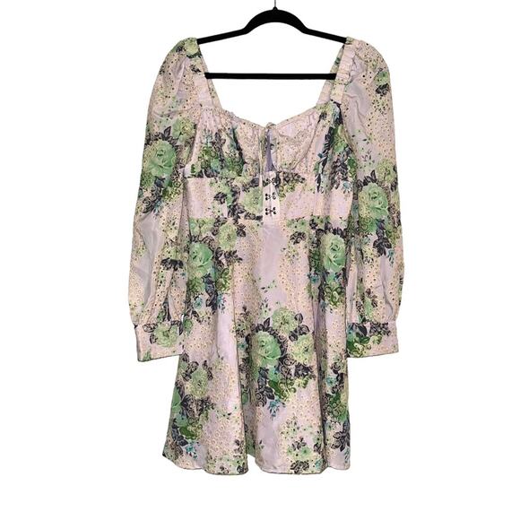 ASOS Design Broderie Long Sleeve Floral Mini Skater Dress US 4 - Picture 3 of 10